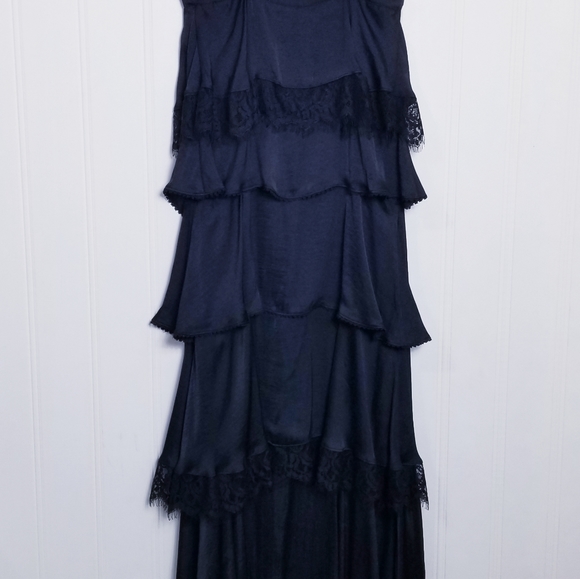 Rebecca Minkoff Slip Dress Womens Size 2 Black Maxi Tiered Lace Spaghetti Strap - Picture 10 of 15